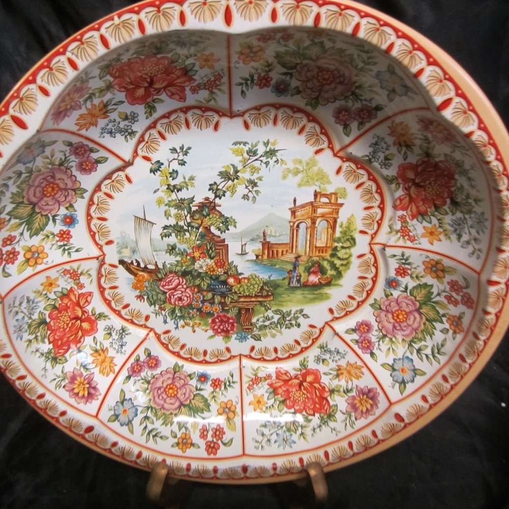 VTG 1971 DAHER DECORATED WARE TIN 10'' BOWL, FLORALS AND SCENES